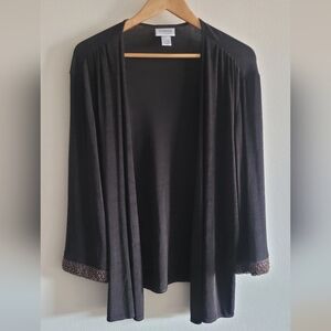 Chico's stretchy ribbed bead trimmed open cardigan Women's XL rich brown